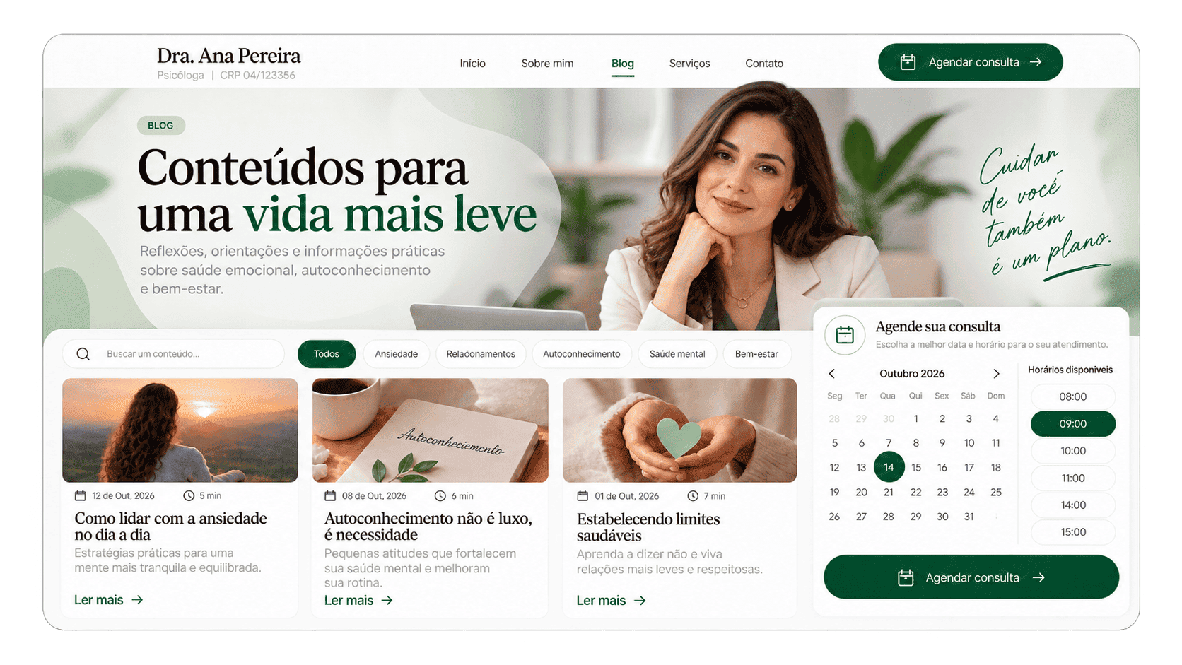 Exemplo de blog profissional com agenda integrada da Danxis